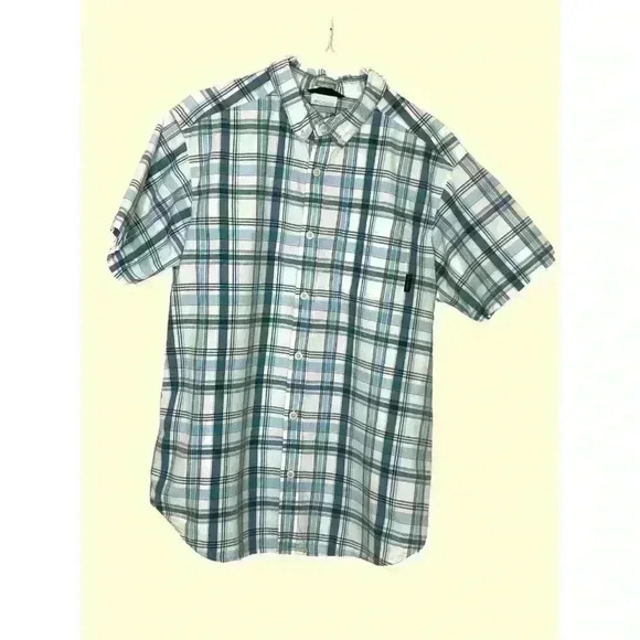 Columbia mens button front shirt M Regular Fit short sleeve blue plaid - Picture 1 of 5